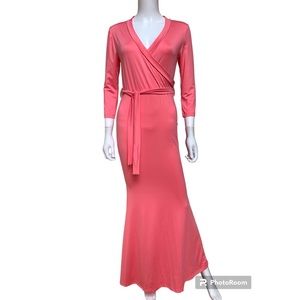 Coral pink surplice body stretch maxi dress, S